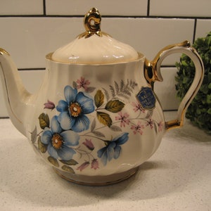 Vintage New Old Stock Sadler theepot originele sticker nog steeds aanwezig nooit gebruikt fris goud wervelende zijkanten retro bloemen gemaakt in Engeland cadeau