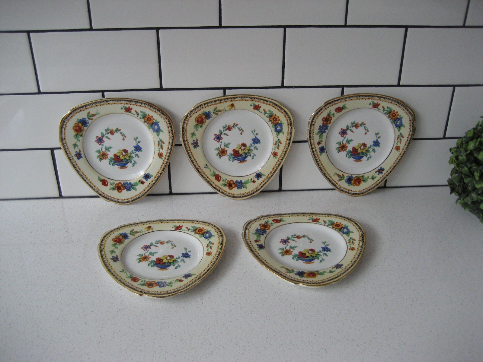 5個セット 6インチ ヴィンテージ トライアングルシェイプ プレート