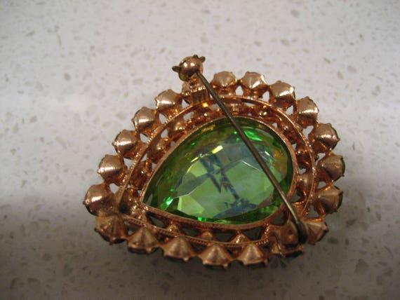 Vintage Pear Shaped Rhinestone Pin Brooch Aqua gr… - image 3