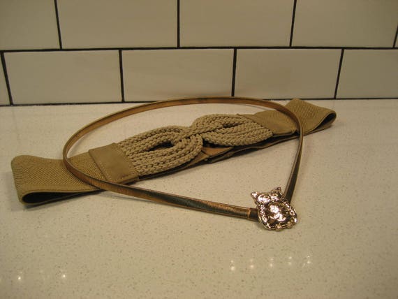 CHOICE Vintage Stretchy Belts Skinny Golden Metal Mesh Owl  display picture 3