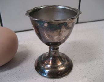 Vintage Silverplate Egg Cup scallop rim relaxed refinement shabby chateaux original patina England ring dish cozy cottage air plant holder