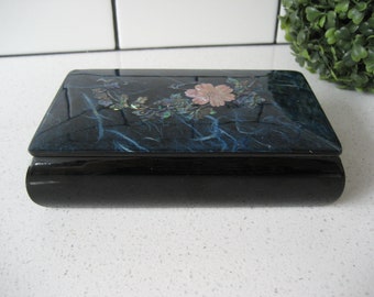 6,25" vintage lakwerk stijl sieraden brievenbus ingelegd abalone schelp parelmoer bloemen chinoiserie fluwelen afgeronde zijkanten koepel top