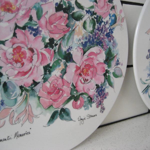 Pair of Vintage Trivets made in Italy Mebel melamine Romantic Memories Angie Strauss Perfume tray Plant tray Dresser country cottage gift