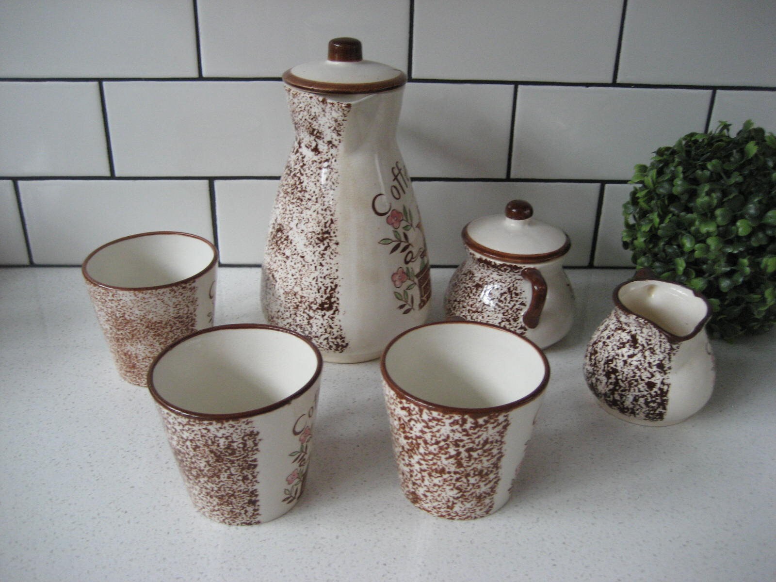 8pc Set Vintage Coffee Time Handpainted Pot Set Sugar Bowl