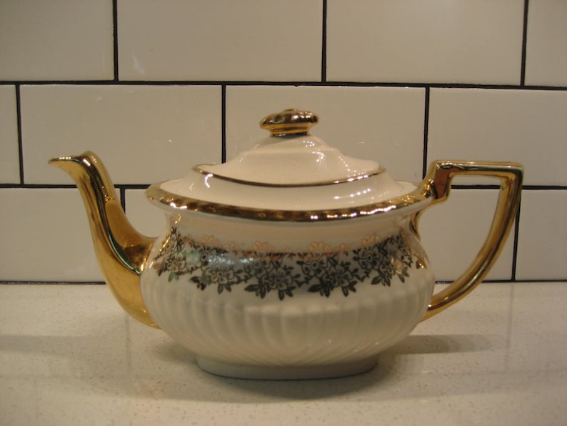 Vintage Gibsons Teapot Gold on Ivory Made in England Etsy