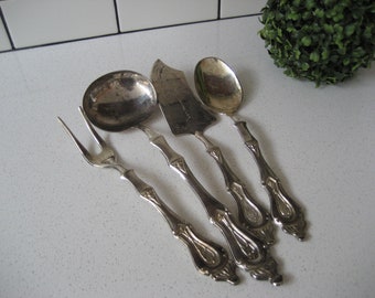 Juego de 4 piezas de 11,5" de estilo vintage plateado, con decoración de avellana italiana, para servir, para cenas, cucharón, cuchara, tenedor, cortador de tartas, salsa, regalo.