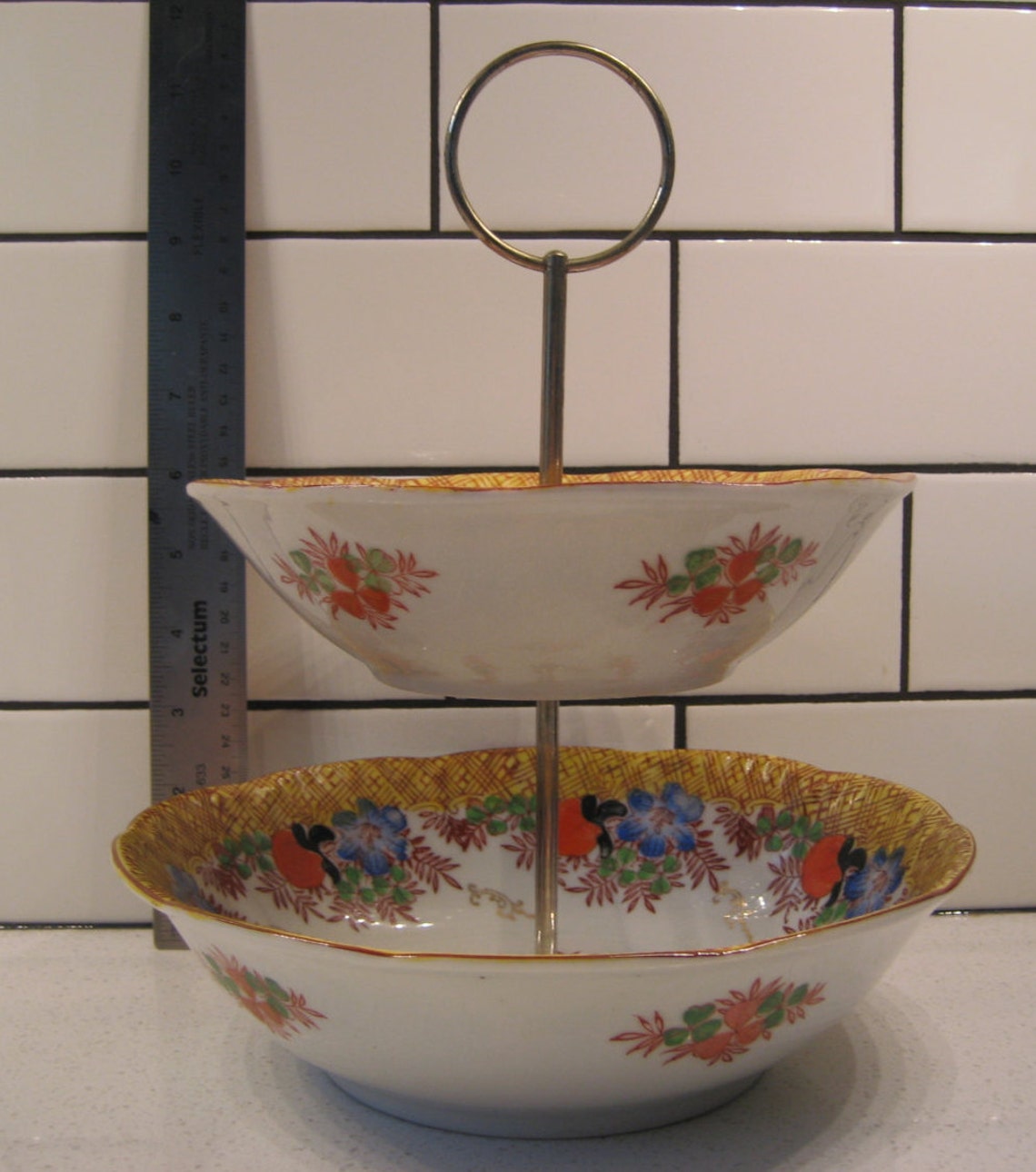 Vintage Japanese Porcelain Two Tier Bowls Handpainted Trico Etsy