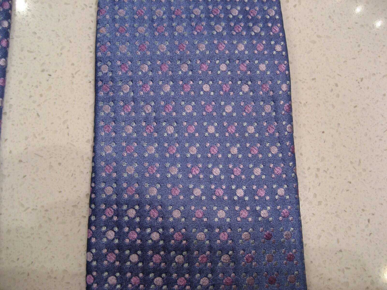 Vintage Ted Baker London Silk Hand-tailored Necktie woven reinforcements design blue mauve mint dots contrasting lining gift for him