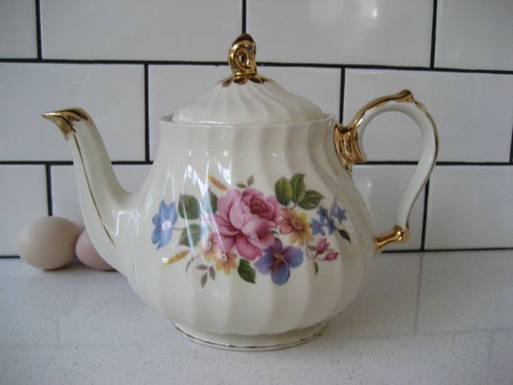 1950s Gold and Cream Teapot Sadlers 6 Cup Celebration Golden Anniversary Wedding