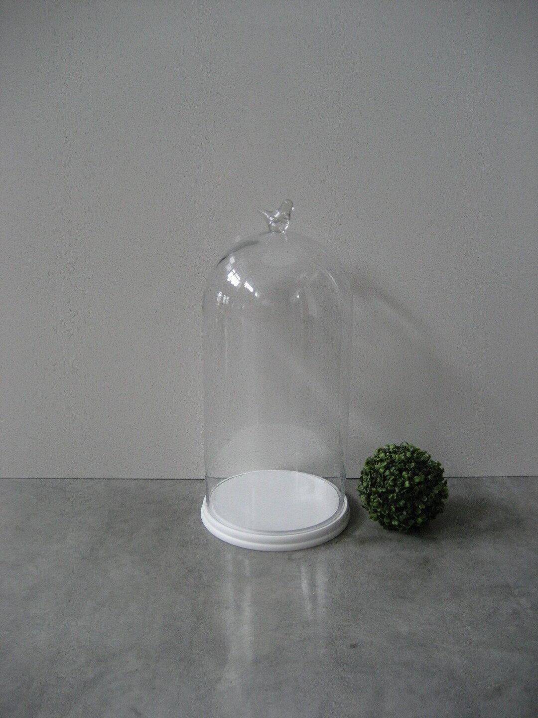 1.8’ Giant Vintage Glass Cloche Dome Wood Base Song Bird Finial Display ...