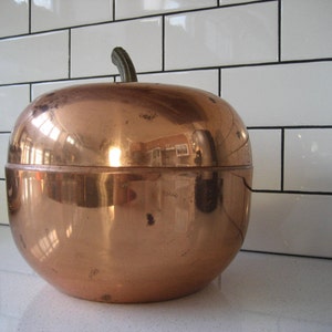 10” Vintage Copper Apple Ice Bucket Brass Bronze 3D Stem Handle Plastic bucket Ettore Sottsass style Autumn harvest moon Rinnovel style gift