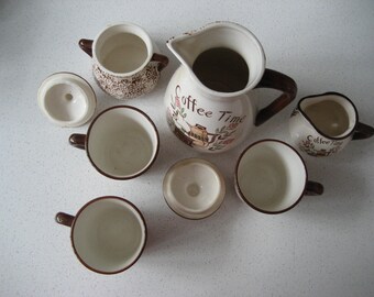 8pc Set Vintage Coffee Time Handpainted Pot Set Sugar Bowl