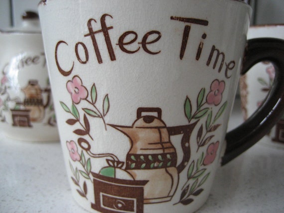 8pc Set Vintage Coffee Time Handpainted Pot Set Sugar Bowl
