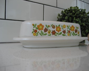 7,25 "Vintage McCoy bedeckt Butterdose Daisy Kette pixelige Grafik Tulpen Schwere Keramik Retro mod Klassisches Küchenchef Familientreffen