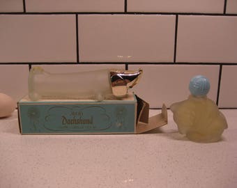CHOICE Vintage Perfume bottles Kitten with pastel blue yarn ball Dachshund Original Box Avon frosted glass Retro graphics kawaii animal gift