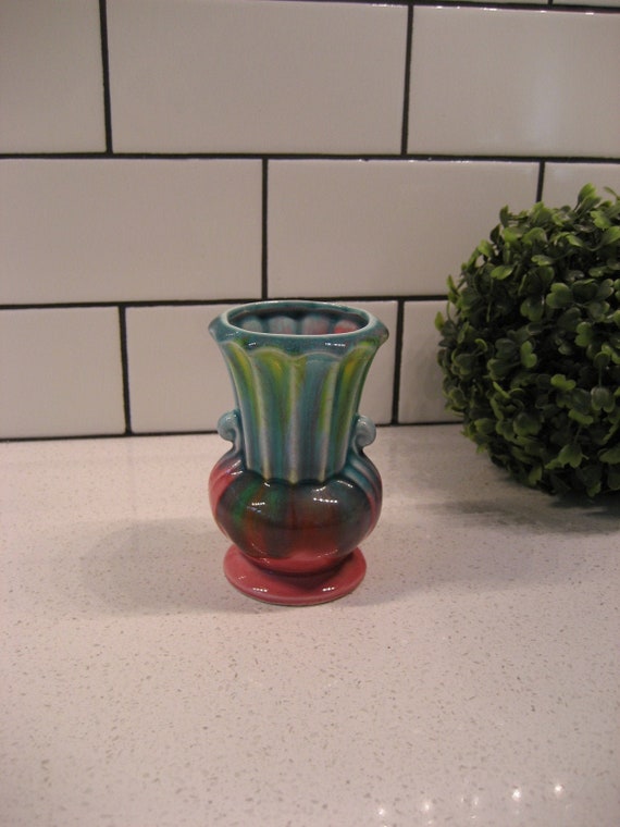 4.25" Vintage Bud Vase Air plant Eyeliner holder Gorgeous glaze Like a rainbow Art Deco reminiscent Japan Relpo original sticker boho gift