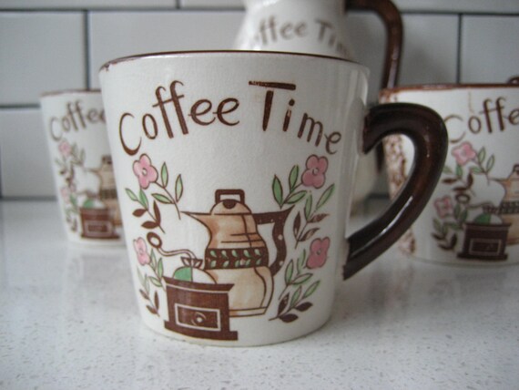 8pc Set Vintage Coffee Time Handpainted Pot Set Sugar Bowl