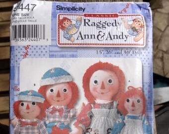 New,Unused,Uncut  Simplicity  9447  Classic Raggedy Ann & Andy PATTERN for  Assorted Size  Handmade Dolls, Shipping included.