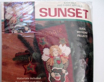 Christmas stocking kit, Dimensions SUNSET  Angel of Patchwork Christmas Stocking Easy Felt Kit  by Suzanna Lynne