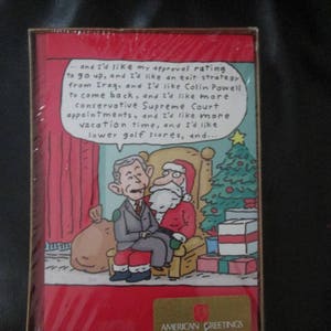 GOP Republican President George W.Bush Funny Christmas cards boxed Potus with Santa, American Greetings Unused Free Shipping image 1