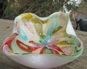 Tutti Frutti Murano Italy Mid Century Free Blown Swirl Glass bowl, MCM 1960s Murano Glass Decorative multi colored candy bowl