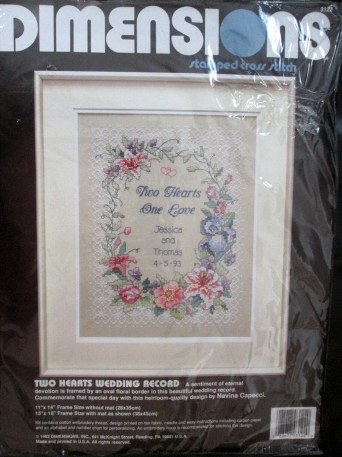 DIMENSIONS Two Hearts WEDDING RECORD stamped cross stitch Kit Etsy Dmc fairies fairy flower lavender stitch cross kit
