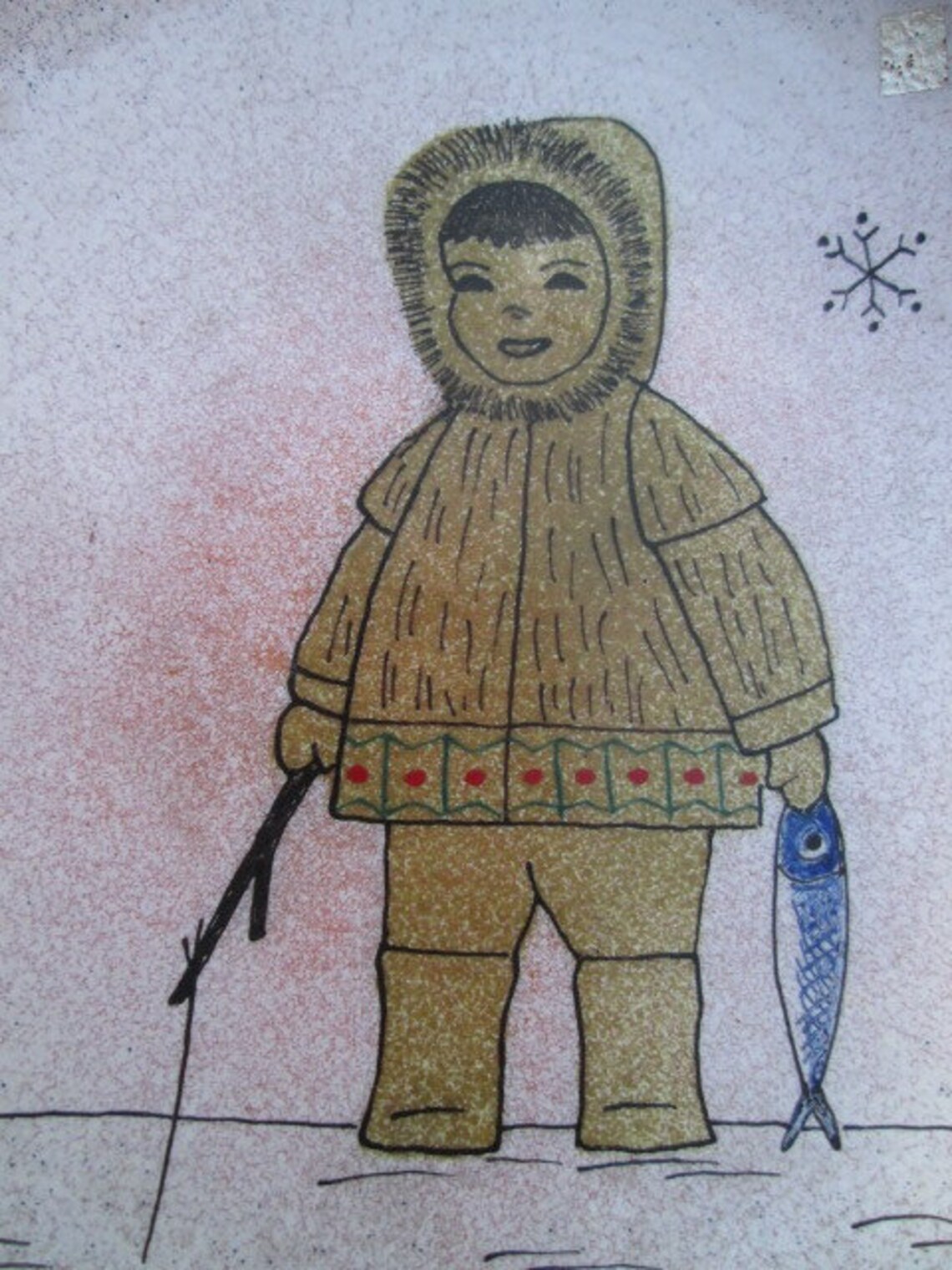 Enamel on Copper Dish Inuit Boy With Fish Mid Century Eskimo Etsy