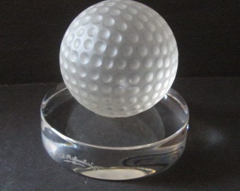 Golf gift  Val Saint Lambert Lead Crystal Paperweight Giant Golf Ball Sculpture Frosted Crystal,clear base, sticker and engraved signature