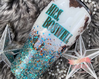 Cow print and glitter ombré tumbler