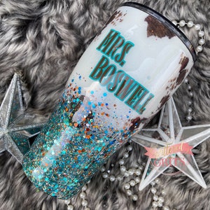 Cow print and glitter ombré tumbler