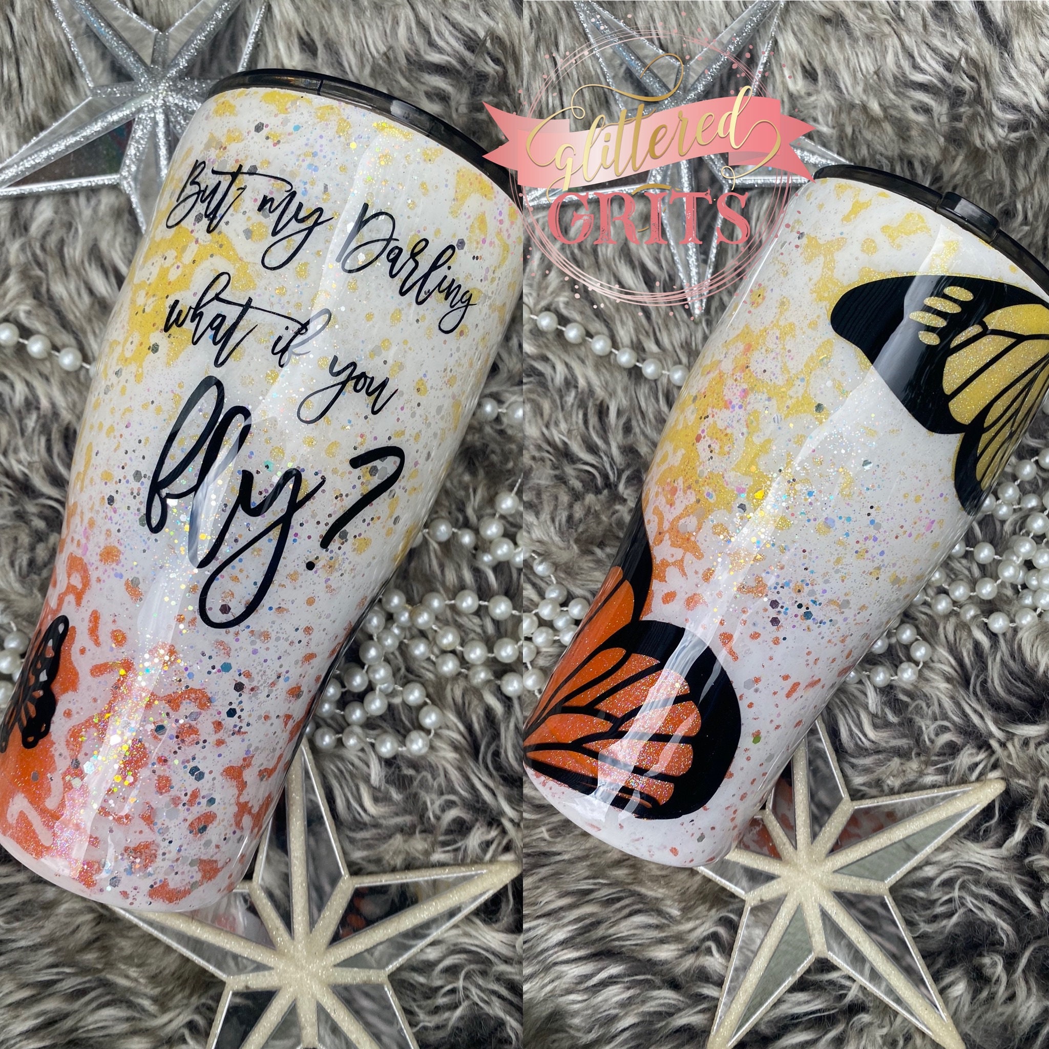 Peek a Boo Butterfly Glitter Tumbler