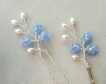 Something blue forget me not hair clip, Flower bobby pin, Wedding hair grip, Bridesmaid headpiece, Flower headdress