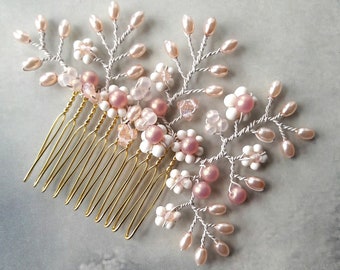 Ivory rose pearl bridal hair comb, Wedding headdress, Flower hair accessory, Bridesmaid headpiece