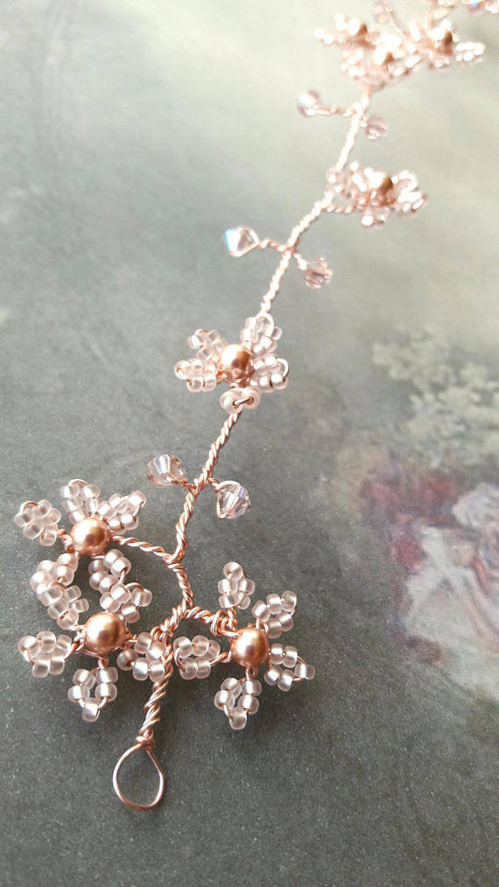 Blush pink blossom wedding hair vine Bridal headpiece Floral Etsy