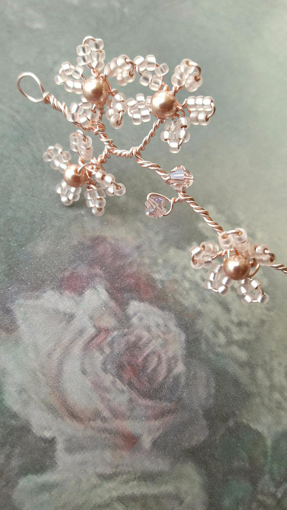 Blush pink blossom wedding hair vine Bridal headpiece Floral Etsy