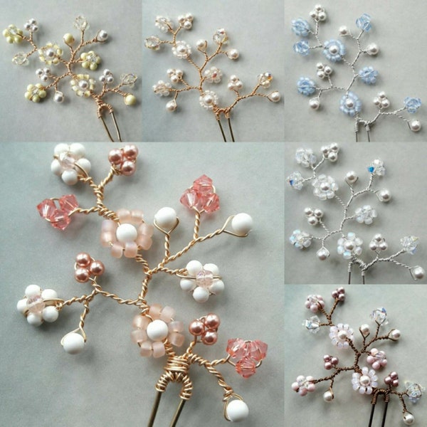 Ivory rose peach flower hair pin, Bridal headdress, Bridesmaid headpiece, Wedding hair accessory