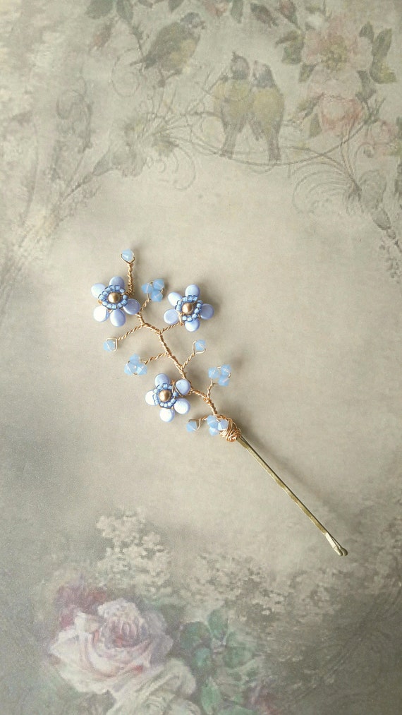 Blue Forget Me Not Flower Hair Grip Wedding Hair Grip Bridal Etsy