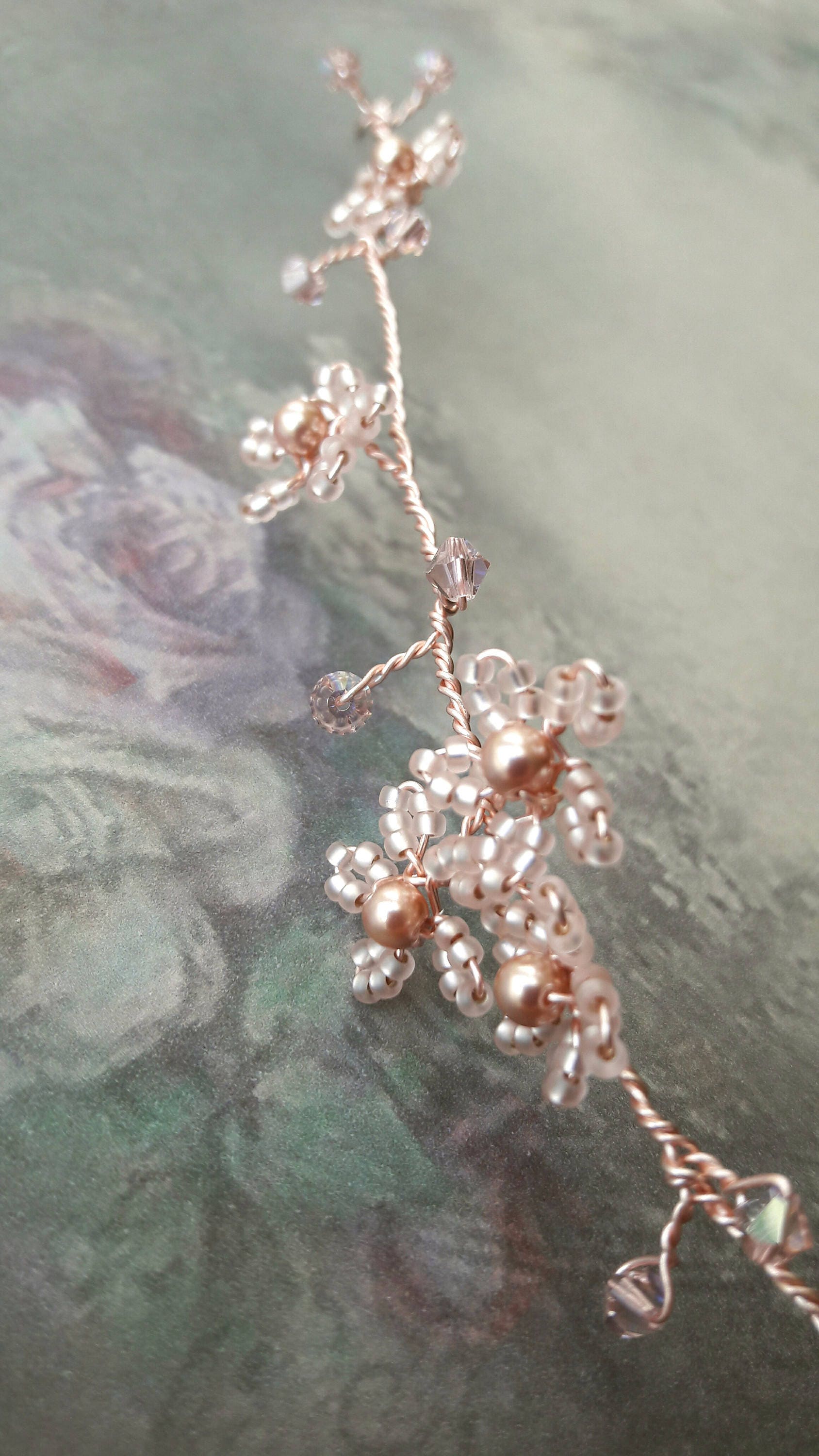 Blush pink blossom wedding hair vine Bridal headpiece Floral Etsy