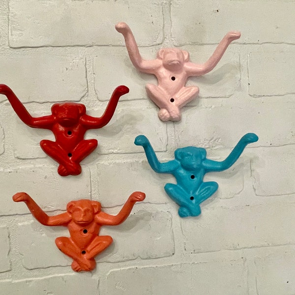 Monkey Hook(18 Colors), Monkey Decor, Playroom Decor, Kids Room, Animal Hook, Key Hook, Leash Hook, Nursery Wall Decor