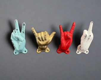 Peace Hook (18 Colors), Hang Ten Hook, Middle Finger Hook, Shaka Hook, Rock On Hook, Surfer Decor, Rockstar, Rocker, Music Decor