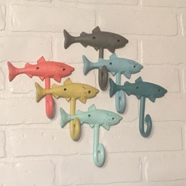 Gancho de pared de pescado (19 colores), Ganchos de abrigo de pescado, Gancho de pared de baño, Ganchos de toalla de pescado, Ganchos náuticos, Habitación náutica, Gancho de pared de playa