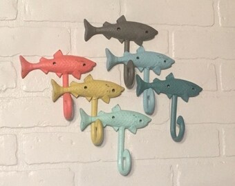 Gancho de pared de pescado (19 colores), Ganchos de abrigo de pescado, Gancho de pared de baño, Ganchos de toalla de pescado, Ganchos náuticos, Habitación náutica, Gancho de pared de playa