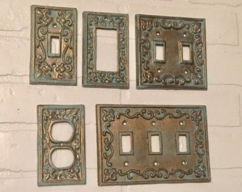 Light Switch Cover, Bronze Patina Plates, Plug Cover, Switch Plates, Vintage Light Switch, Switchplate, Outlet Plate Covers