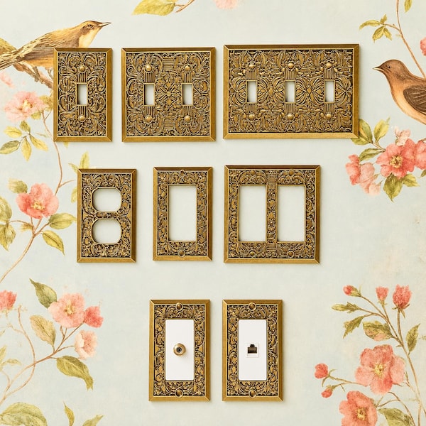 Ornate Light Switch Plate Covers (Gold or Antique Brass)
