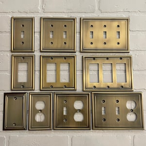 Modern Antique Brass or Gold Light Switch Cover, Switch Plates, Outlet Covers,   Plug, Rocker, GFI