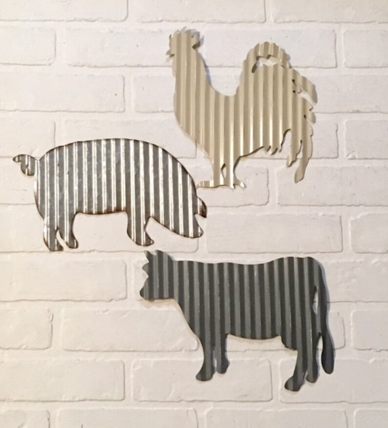 Farmhouse Décor Corrugated Metal Animals Metal Rooster Etsy