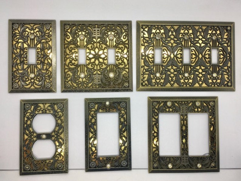 Light Switch Cover 19 Colors/2 Finishes, Switch Plates, Outlet Covers, Antique Brass, Plug Cover, Switchplate Brass w/Gold