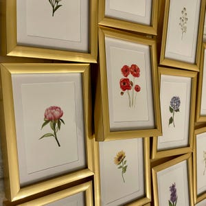 Modern Gold Framed Flower Art, Art Gift, Antique Floral Vintage Home Decor, Mini Prints, Gold Shelf Decor, Hostess Gift