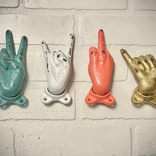 Peace-Haken (18 Farben), Hang Ten-Haken, Mittelfinger-Haken, Shaka-Haken, Rock On Hook, Surfer-Dekor, Rockstar, Rocker, Musik-Dekor