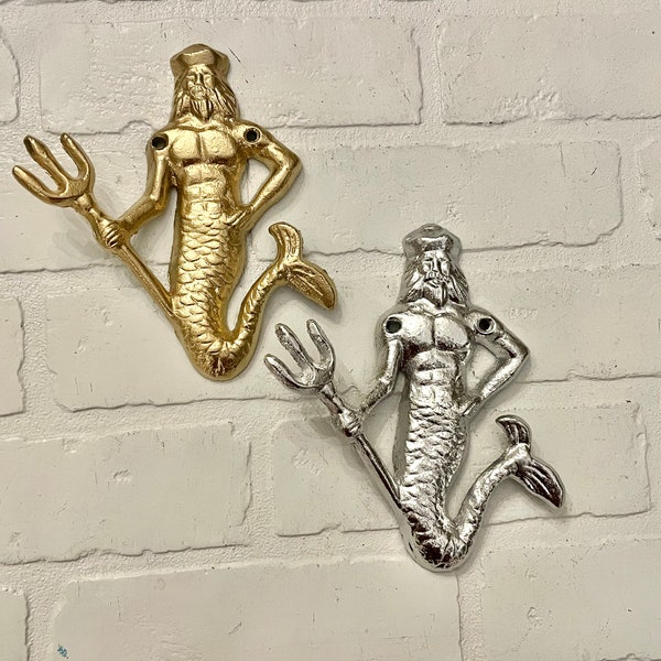 King Neptune Hook(18 Colors), Mermen Mermaid Decor, Merpeople, Triton Wall Hook, Nautical Towel Hook, Sharks, Nautical Coat Hook